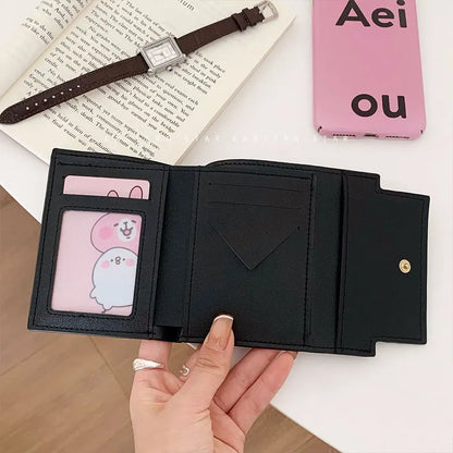 Portefeuille Femme Nœud Rose Compact - Porte-Cartes Tri-Fold Étudiant Mignon