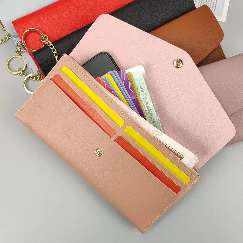 Portefeuille Femme Long Cuir PU - Porte-Cartes Multi-Poches Clutch Élégant Rouge