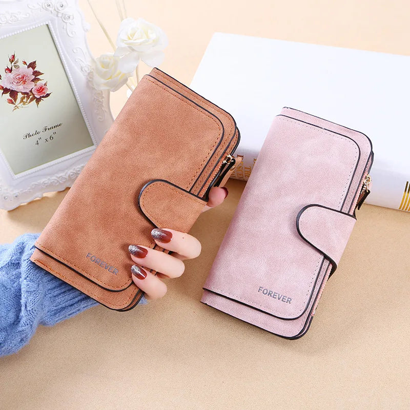 Portefeuille Femme Long Fermeture Éclair Bracelet - Clutch Porte-Monnaie Cartes ID Noir