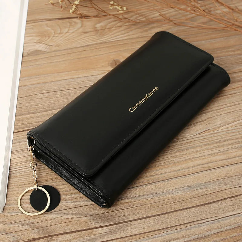 Portefeuille Femme Long Cuir PU Bleu Marine - Porte-Cartes Multifonction Pliable Clutch