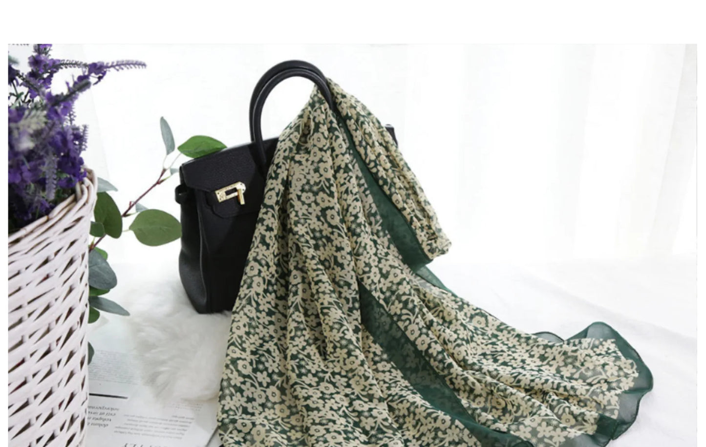 Foulard Écharpe Mousseline Petite Fleur Femme - Bandana Hijab Châle Été Protection Solaire