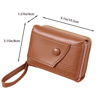 Portefeuille Femme Cuir PU Marron - Porte-Monnaie Zippé Court avec Porte-Carte pour Homme et Femme