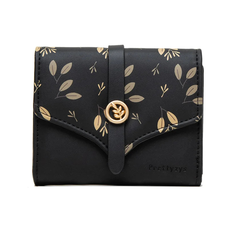 Portefeuille Femme Trifold Imprimé Floral - Pochette avec Fermoir et Porte-Cartes