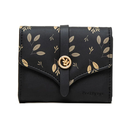 Portefeuille Femme Trifold Imprimé Floral - Pochette avec Fermoir et Porte-Cartes