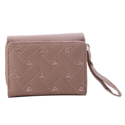 Portefeuille Femme Court Trifold Cuir PU Broderie Amour - Porte-Carte Multi-Poches Fashion Minimaliste Noir