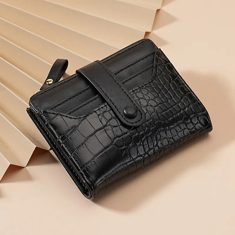 Portefeuille Femme Cuir PU Motif Crocodile - Porte-Cartes Court Bifold