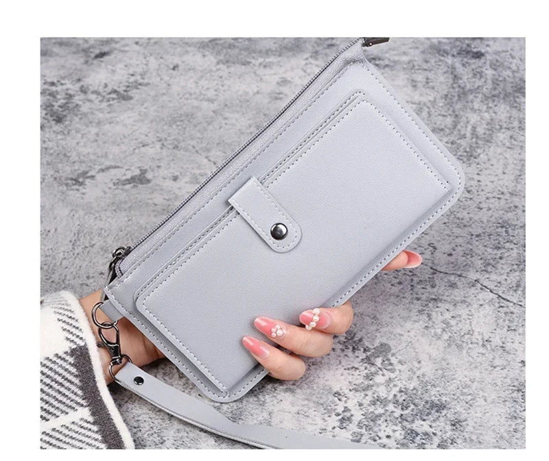 Portefeuille Femme Long Zippé Cuir PU - Pochette Élégante Simple Noir Blanc Gris Rouge