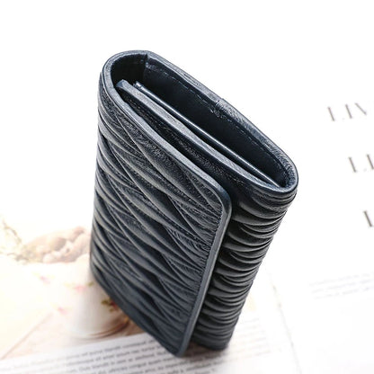 Portefeuille Femme Long Plissé Cuir Véritable - Pochette Zip Fermoir Multifonction