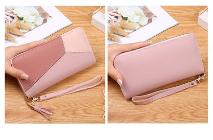 Portefeuille Femme Long Zippé Cuir PU Bleu - Porte-Monnaie Fashion Porte-Carte Billfold Handbag