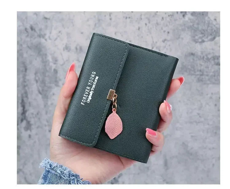 Portefeuille Femme Court Trifold Cuir PU Pompon - Clutch Coin Purse Hasp Luxe Fashion Tendance Violet