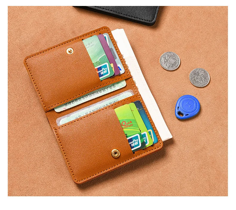 Portefeuille Pliable Cuir Souple avec Bouton - Petit Porte-Cartes Permis Simplifié
