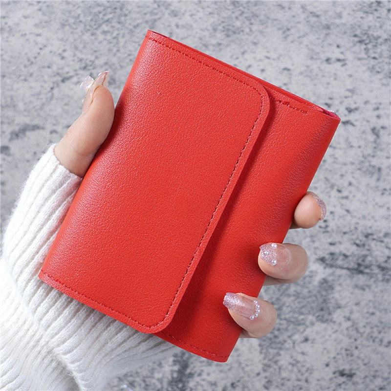 Portefeuille Femme Compact Rose - Mini Porte-Monnaie Cuir PU avec Fermoir et Compartiment Pièces