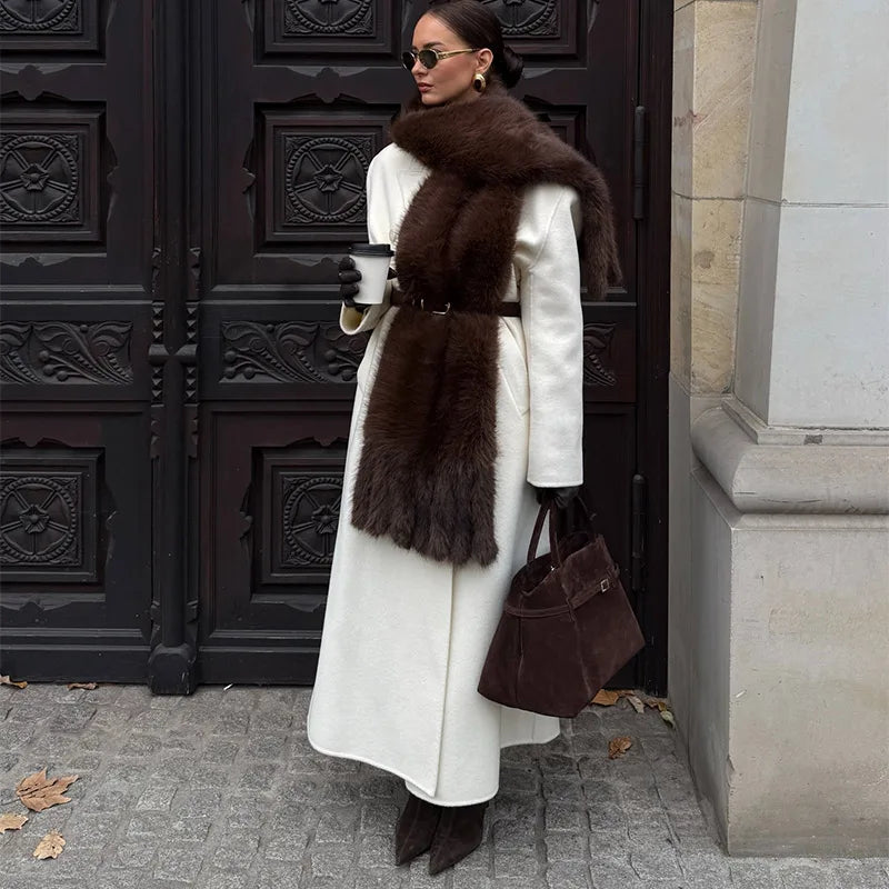 Faux Fur Scarf with Pom-poms - Long Thick Scarf for Women