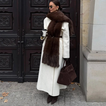 Faux Fur Scarf with Pom-poms - Long Thick Scarf for Women