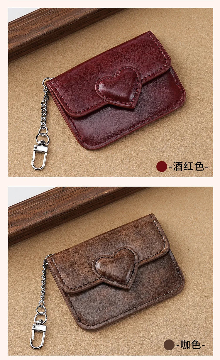 Portefeuille Femme Cuir PU Cœur - Porte-Cartes Anti-Magnétique Voyage Monnaie