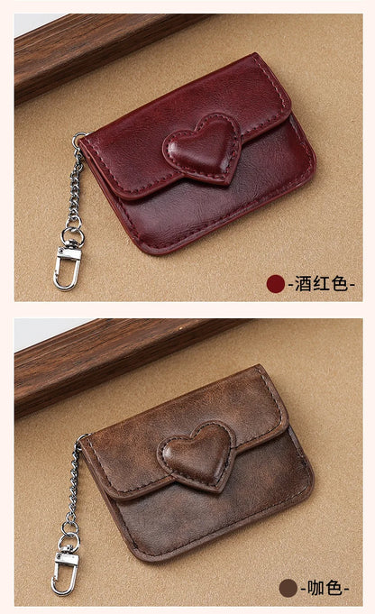 Portefeuille Femme Cuir PU Cœur - Porte-Cartes Anti-Magnétique Voyage Monnaie