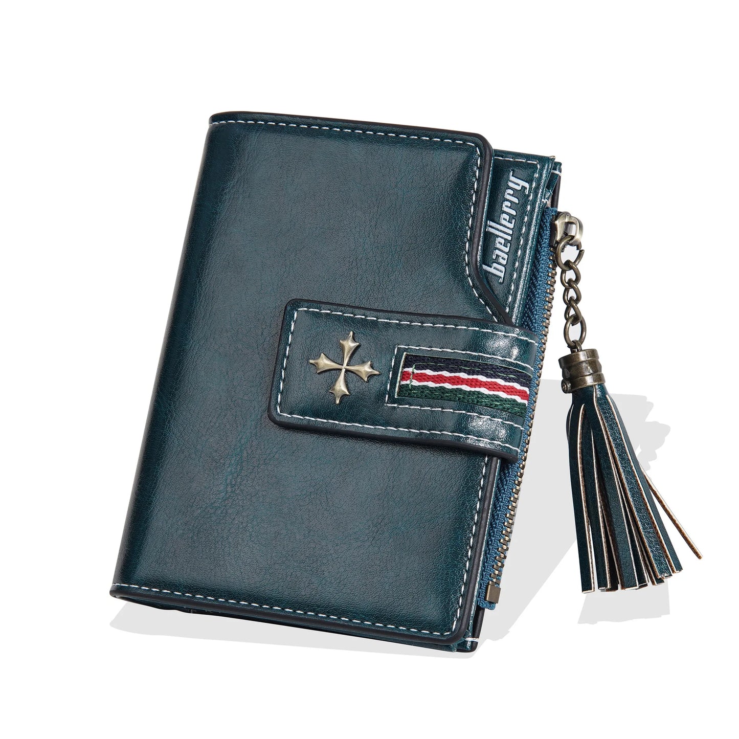 Portefeuille Femme Cuir Ciré Glands - Porte-Monnaie Tri-Fold Multi-Fentes Fermeture Éclair
