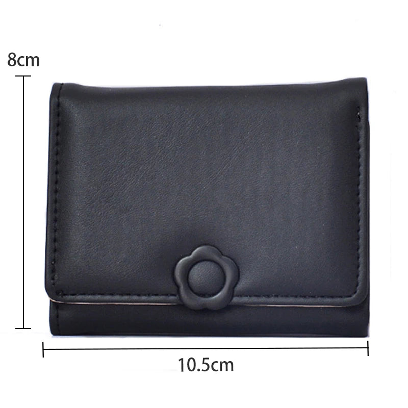 Portefeuille Femme Tri-Fold Cuir PU Bouton Fantaisie - Porte-Cartes Court Porte-Monnaie