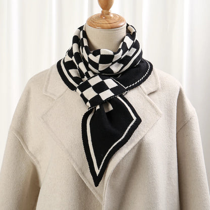 Foulard Écharpe Pied-de-Poule Luxe Femme - Tricot Long Mince Hiver Cou