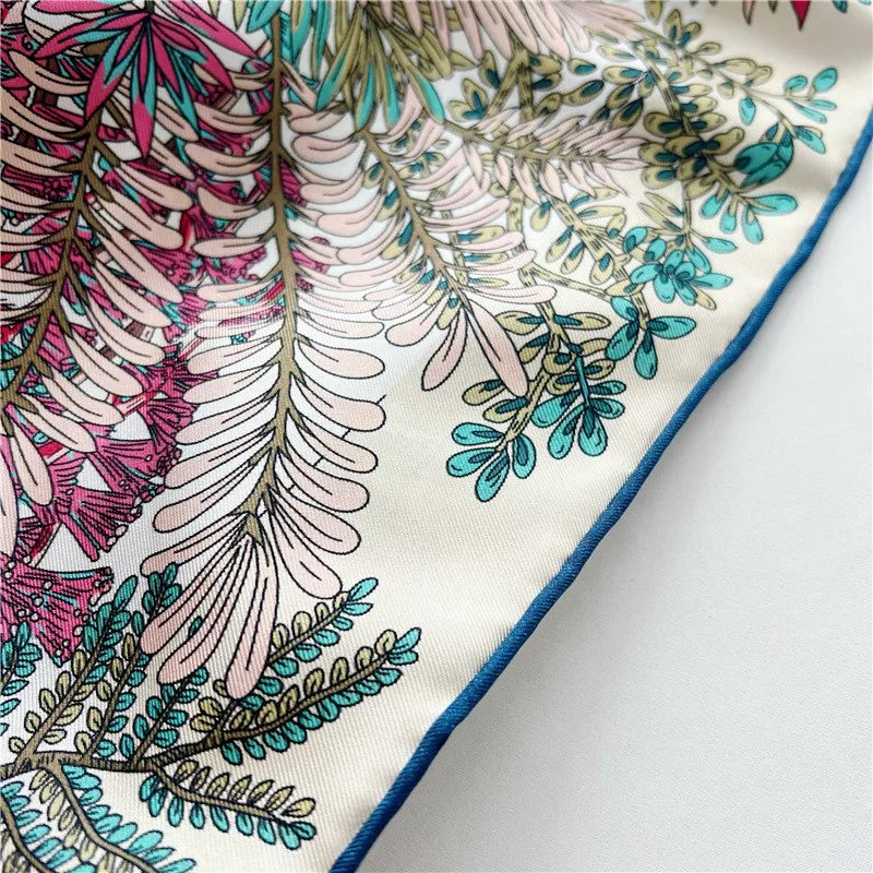 Foulard Carré Soie 100% Pure 90cm Neckerchief Femme - Châle Bandana Luxe Rose Vert