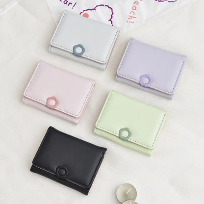 Portefeuille Femme Tri-Fold Cuir PU Bouton Fantaisie - Porte-Cartes Court Porte-Monnaie