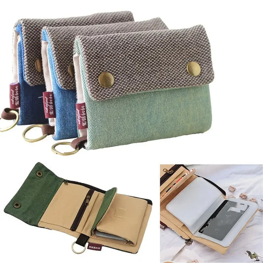 Women's Handmade Fabric Wallet, Foldable, Contrasting Colors - Cartoon Zippered Coin Purse, Card Holder, Key Holder