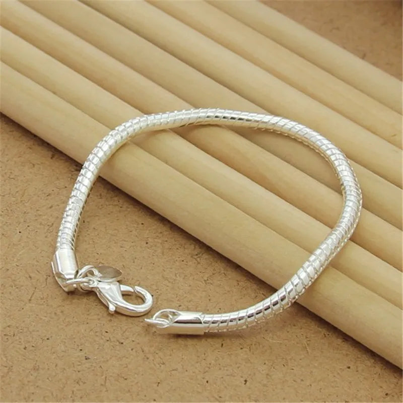 Bracelet Argent Sterling 925 Chaîne Carrée Solide - Bijou Femme Homme Unisexe Cadeau Mariage Soirée