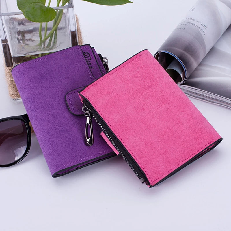 Portefeuille Femme Court Cuir PU Pliable Gris - Porte-Carte Porte-Monnaie Portable Lady Coin Purse