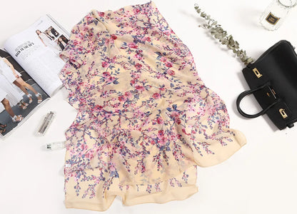 Foulard Écharpe Mousseline Fleur Prunier Femme - Bandana Châle Été Protection Solaire Plage