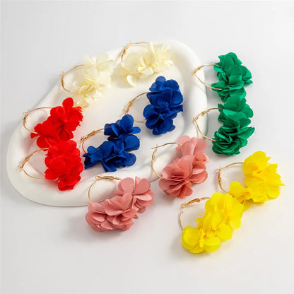 Boucles d'Oreilles Créoles Rose Tissu Pendentif Bohème – Kpop Colorées Y2K Soirées Femme