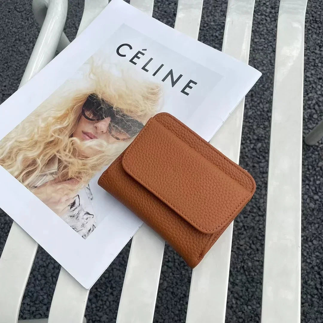 Portefeuille Femme Cuir Véritable Pliable Simple - Porte-Monnaie Multifonction Coin Bag Petit Money Bag