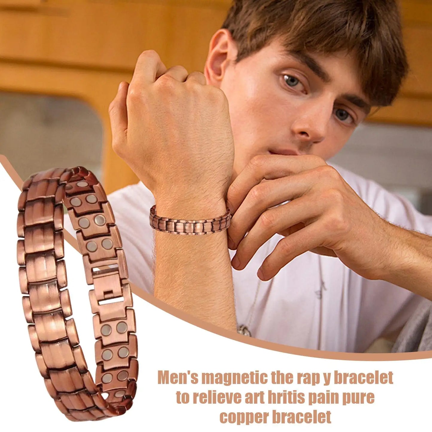 Bracelet Cuivre Pur Magnétique Sport Homme – Course Gym Plein Air Cadeau Père