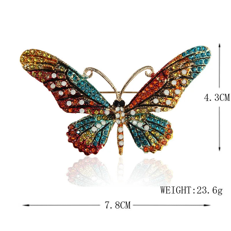 Broche Papillon Multicolore Cristaux Tendance – Pin's Insecte Strass 4 Couleurs Femme