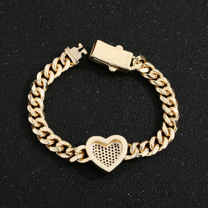 Bracelet Chaîne Cœur Plaqué Or 14K – Cuivre Unisexe, Style Hip-Hop Chic