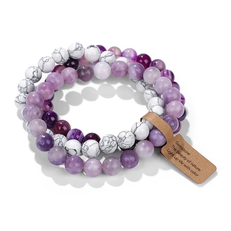 Bracelet Multi-Rangs en Pierres Naturelles et Cristaux - Améthyste