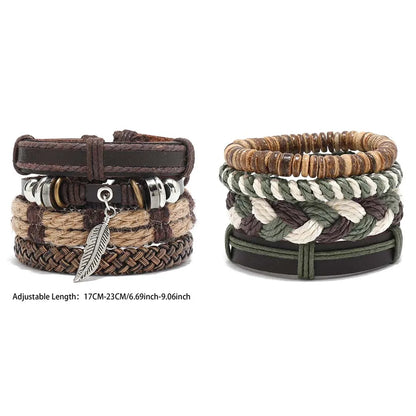 Bracelet Bohème Cuir & Perles Bois Homme – Tressé Main, 26 Coloris