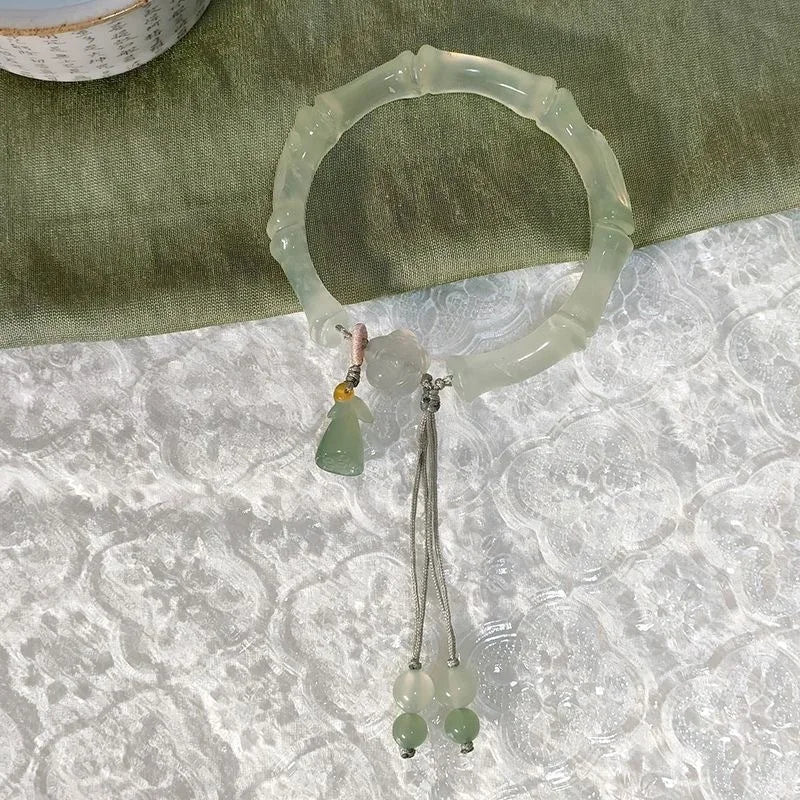 Bracelet Jonc Jade Lotus Bambou Chinois – Antique Pompons Tempérament Unisexe