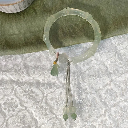 Bracelet Jonc Jade Lotus Bambou Chinois – Antique Pompons Tempérament Unisexe