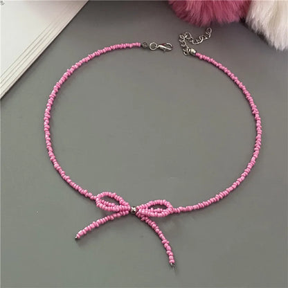 Collier Choker Perles Riz Nœud Papillon – Vintage Élégant Femme Fille