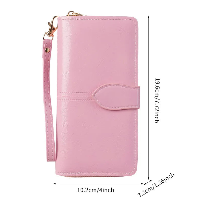 Portefeuille Pochette Femme Cuir PU Vintage Grande Capacité - Porte-Monnaie Téléphone avec Dragonne