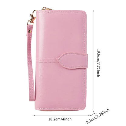 Portefeuille Pochette Femme Cuir PU Vintage Grande Capacité - Porte-Monnaie Téléphone avec Dragonne