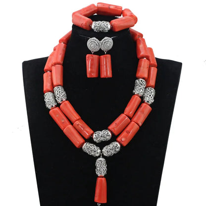 Parure Luxe Corail Nigérian 4 Couches – Ensemble Mariée Statement