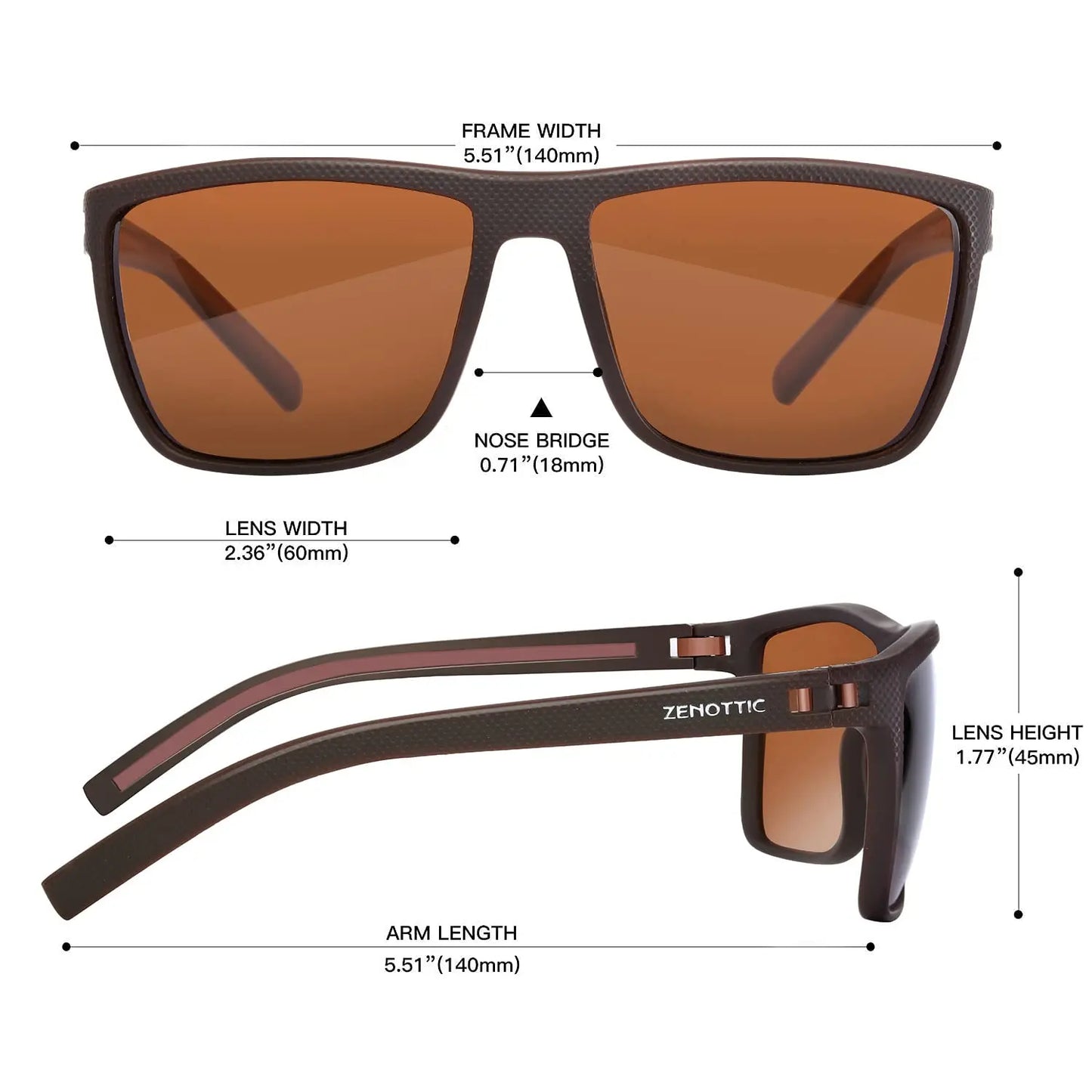 ZENOTTIC Lunettes de Soleil Polarisées Carrées — TR-90 Léger, UV400, Unisexe