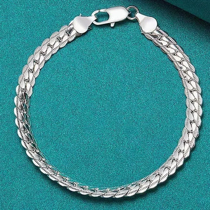 Bracelet Chaîne Plate Argent Sterling 925 6mm - Fermoir Homard 18-20cm Femme Homme Mariage