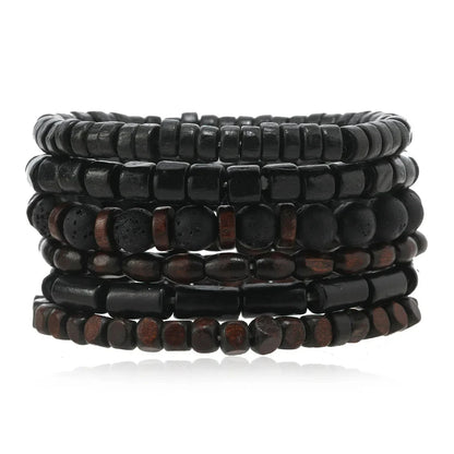 Bracelet Bohème Cuir & Perles Bois Homme – Tressé Main, 26 Coloris