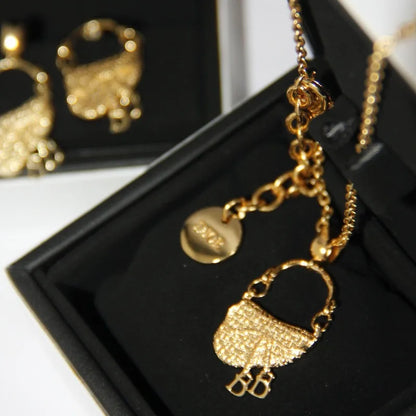 Parure Bijoux Française Luxe Sac à Main – Collier Boucles Plaqué Or