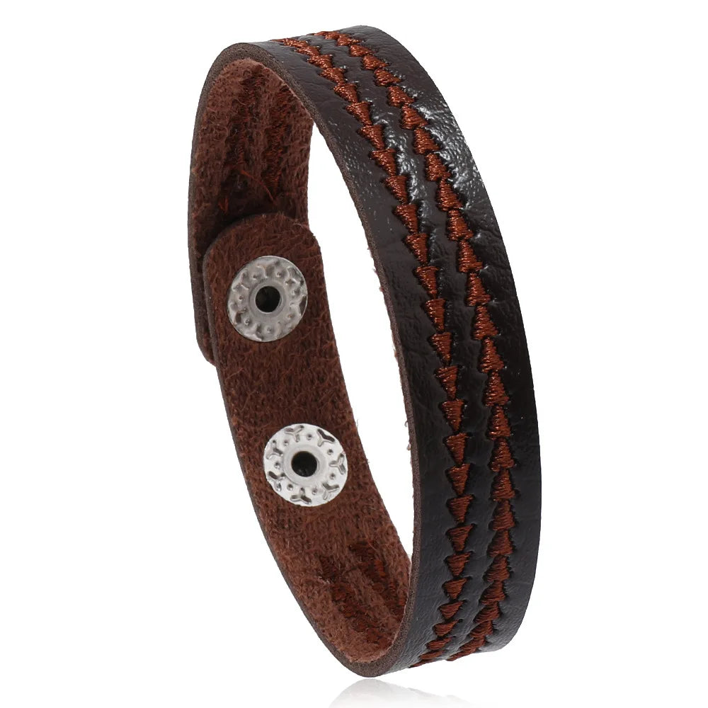 Bracelet en Cuir Tissé Enroulé pour Homme - Style Hip-Hop Rock avec Accents Acier