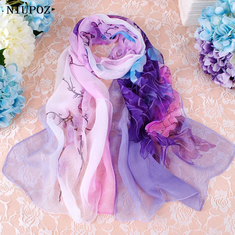 Foulard Écharpe Georgette Dégradé Pivoine Femme - Bandana Châle Été Protection Solaire Plage