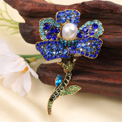 Broche Roses Bleues Baroque Luxueuse – Pin's Fleurs Élégant Unisexe Mariage