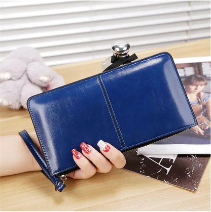 Portefeuille Clutch Femme Vintage Cuir Ciré PU - Grande Capacité avec Bracelet